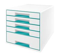 LEITZ 52142051 - Bucs de cajones WOW Desk Cube NUEVA VERSIÓN 5 cajones (1 grande y 4 pequeños) color turquesa metalizado/blanco
