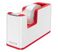 Leitz WOW Dispensador de Cinta, Base Robusta, Incluye un Rollo de Cinta Adhesiva, Portarrollos de Cinta para Escritorio, Blanco/Rojo, 53641026