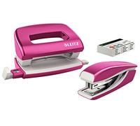 Leitz 55612023 - Juego de mini grapadora y mini perforadora (capacidad: 10 hojas), color rosa