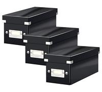 Leitz 60410095 - Caja para Guardar CDs Click & Store WOW (PACK DE 3), 84% Cartón Reciclado, Plegable, Portaetiquetas, Volumen 5 Litros, 143x136x352mm, Color Negro, Capacidad Hasta 3kg