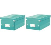Leitz 60420051 - Caja para Guardar CDs Click & Store WOW, 84% Cartón Reciclado, Plegable, con Portaetiquetas, Superficie Laminada, Volumen 5 Litros, Color Turquesa, 143 x 136 x 352 mm (Paquete de 2)