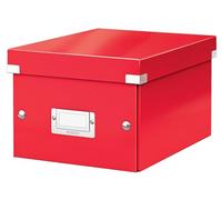 Leitz 60430026 - Caja de Almacenamiento Click & Store Pequeña WOW, Volumen 7 L, Para Documentos A5 y Fotos, Plegable con Tapa y Portaetiquetas Metálico, Fabricada con 84% Cartón Reciclado, Color Rojo