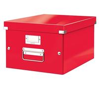Leitz 60440026 - Caja de Almacenamiento Click & Store Mediana WOW, Volumen 16L, Para Documentos A4 y Carpetas, Plegable con Tapa, Asas Metálicas, Portaetiquetas, Fabricada 85% Cartón Reciclado, Rojo