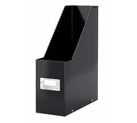 Leitz 60470095 - Revistero Click & Store WOW, 77% Cartón Reciclado, con Portaetiquetas, Plegable, Superficie Laminada, Capacidad 800 Hojas de Papel A4 (80 g/m²), 103x330x253mm, Color Negro