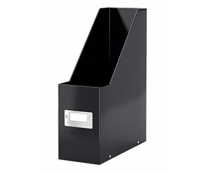 Leitz 60470095 - Revistero Click & Store WOW, 77% Cartón Reciclado, con Portaetiquetas, Plegable, Superficie Laminada, Capacidad 800 Hojas de Papel A4 (80 g/m²), 103x330x253mm, Color Negro