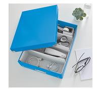 Leitz 60580036 - Caja Organizadora Mediana Click & Store WOW con Compartimentos Ajustables, Portaetiquetas Metálico y Cartón Reciclado 85%, Plegable, Resistente y Laminada, Color Azul