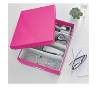 Leitz 60580023 - Caja Organizadora Mediana Click & Store WOW con Compartimentos Ajustables, Portaetiquetas Metálico y Cartón Reciclado 85%, Plegable, Resistente y Laminada, Color Fucsia