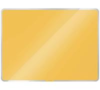 Leitz 70420019 - Pizarra de Cristal Magnético Cosy para Notas y Recordatorios, Borrado en Seco, Rotulador y Paño Incluidos, Montaje Oculto Vertical u Horizontal, 600 mm x 400 mm, Amarillo Cálido