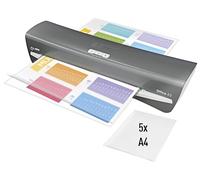 Leitz 72530084 - Plastificadora iLAM Office A3, Calentamiento Rápido de 1 Minuto, 75-125 Micras, LED inteligente, Apagado Automático, Incluye 5 Fundas A4 para Plastificar, Gris/Blanco