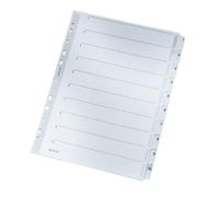 Leitz A4 Índice 1-10, Pestañas Reforzadas con Mylar y Orificios, Cartón Resistente, Gris, 10 Pestañas con Carátula de Índice, 43240000
