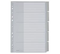 Leitz A4 Índice de Plástico de 5 Pestañas, Sistema Intercambiable de Etiquetado de Pestañas, Gris, Separadores de Plástico Resistente, 12710085