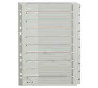 Leitz A4 Índice Regrabable 1-10, Cartón Rígido con Pestañas de Mylar, Extra Ancho, Gris, 43310000