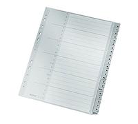 Leitz A4 Índices con Pestañas de A-Z, 24 Hojas, Extra Ancho, Gris, Pestañas de Plástico Resistente con Carátula de Índice, 12610085