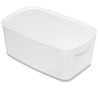 Leitz A5 MyBox Pequeña con Tapa, Caja de Almacenamiento para el Hogar y la Oficina, 5 L, Acabado Mate, Plástico, Sin BPA y Apta para Alimentos, Blanco/Gris, 52291001