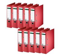 Leitz Archivador de calidad 10070025 (10 unidades, A4, 8 cm de ancho, laminado con papel especial con textura de lino, Blauer Engel, rojo)