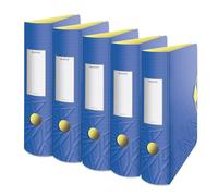 Leitz Archivador de calidad 180° Active, paquete de 5 unidades, A4, ancho, lomo redondeado, 8,2 cm de ancho, cierre de goma, espuma ligera, archivador de plástico, serie Urban Chic, azul, 11160032