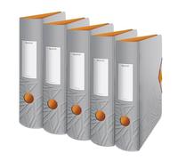 Leitz Archivador de calidad 180° Active, paquete de 5 unidades, A4, ancho, lomo redondeado, 8,2 cm de ancho, cierre de goma, espuma ligera, archivador de plástico, serie Urban Chic, gris, 11160088