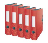 Leitz Archivador de calidad 180° Active, paquete de 5 unidades, A4, estrecho, lomo redondeado, 6,5 cm de ancho, cierre elástico, espuma ligera, carpeta de plástico, serie Urban Chic, rojo, 11170020