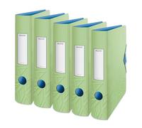 Leitz Archivador de calidad 180° Active, paquete de 5 unidades, A4, estrecho, lomo redondeado, 6,5 cm de ancho, cierre elástico, espuma ligera, carpeta de plástico, serie Urban Chic, verde claro,