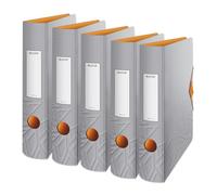 Leitz Archivador de calidad 180° Active, paquete de 5 unidades, A4, estrecho, lomo redondeado, 6,5 cm de ancho, cierre elástico, espuma ligera, carpeta de plástico, serie Urban Chic, gris, 11170088