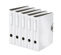 Leitz Archivador de calidad 180° Active Solid, paquete de 5 unidades, A4, estrecho, lomo redondeado, 6,5 cm de ancho, cierre de goma, espuma ligera, carpeta de plástico, color blanco, 10481001