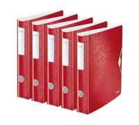 Leitz Archivador de calidad 180° Active WOW, color rojo metálico, 5 unidades, A4, lomo curvado, 65 mm de ancho, fijación elástica, material de espuma ligera, 11070026