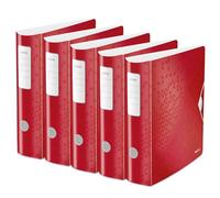 Leitz Archivador de calidad 180° Active WOW, color rojo metálico, 5 unidades, A4, lomo curvado, 82 mm de ancho, fijación elástica, material de espuma ligera, 11060026