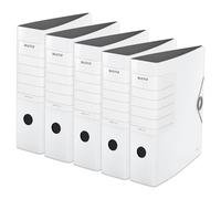 Leitz Archivador de calidad 180° Solid, paquete de 5 unidades, A4, blanco, ancho de lomo de 8,2 cm, cierre de banda elástica, espuma de polietileno resistente, etiqueta trasera intercambiable
