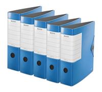 Leitz Archivador de calidad 180° Solid, paquete de 5 unidades, A4, color azul claro, ancho de lomo de 8,2 cm, cierre de banda elástica, espuma de polietileno resistente, etiqueta trasera