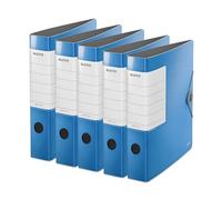 Leitz Archivador de calidad 180° Solid, paquete de 5 unidades, A4, estrecho, azul claro, 6,2 cm de ancho de lomo, cierre elástico, espuma de polietileno resistente, etiqueta trasera intercambiable