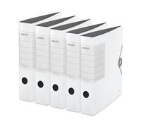 Leitz Archivador de calidad 180° Solid, paquete de 5 unidades, A4, estrecho, blanco, 6,2 cm de ancho de lomo, cierre elástico, espuma de polietileno resistente, etiqueta trasera intercambiable