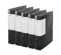 Leitz Archivador de calidad 180° Solid, paquete de 5 unidades, A4, estrecho, negro, 6,2 cm de ancho de lomo, cierre de banda elástica, espuma de polietileno resistente, etiqueta trasera intercambiable