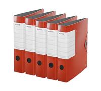 Leitz Archivador de calidad 180° Solid, paquete de 5 unidades, A4, estrecho, rojo claro, 6,2 cm de ancho de lomo, cierre elástico, espuma de polietileno resistente, etiqueta trasera intercambiable