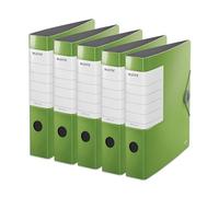 Leitz Archivador de calidad 180° Solid, paquete de 5 unidades, A4, estrecho, verde claro, 6,2 cm de ancho de lomo, cierre elástico, espuma de polietileno resistente, etiqueta trasera intercambiable