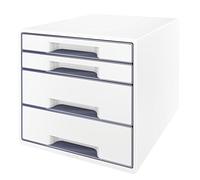 Leitz Buc de 4 Cajones A4 con Rotulador y Bandeja Transparente, Organizador, Gama WOW, Blanco/Gris