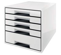 Leitz Buc de 5 Cajones A4 con Rotulador y Bandeja Transparente, Organizador, Gama WOW, Blanco/Negro