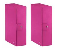 Leitz, caja, cierre de botones, cartón plastificado, tamaño 25 x 35, WOW, color Fucsia metallizzato Dorso 10 cm (Paquete de 2)