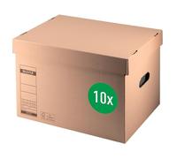 Leitz Caja de almacenamiento y transporte premium para 4 carpetas anchas o 7 estrechas A4 y más, caja de transporte con tapa, embalaje de cartón plegable, 100% reciclable, 10 unidades, marrón,