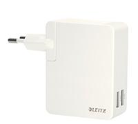 Leitz Cargador Universal de Pared Duo, 2 Puertos USB, Alta Velocidad, 24W, Blanco, Complete, 62180001