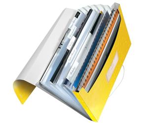 Leitz Carpeta Acordeón A4 con 6 Compartimentos, Cierre de Goma Elástica, Amarillo, Gama WOW, 45890016