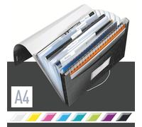 Leitz Carpeta Acordeón A4 con 6 Compartimentos, Cierre de Goma Elástica, Negro,