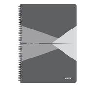 Leitz Cuaderno Office, A4 Cuadriculado Tapa PP, Encuadernación Espiral, Apertura 360 Grados, 180 Pág/90 Hojas de Papel Certificado FSC (80 g/m²), Para Oficina y Colegio, Gris, 44951085