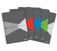 Leitz Cuaderno Office (Paquete de 5), A4 Rayado Tapa PP, Encuadernación Espiral, 180 Páginas / 90 Hojas de Papel Certificado FSC (80 g/m²), para Oficina y Colegio, 44961099