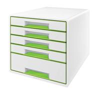Leitz CUBE Cajonera con 5 cajones, blanco/verde, A4, incluye inserto de cajón transparente, WOW, 52142054// 'Rotulador' no viene con el producto