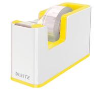 Leitz Dispensador de Cinta Adhesiva, Base Pesada, Cinta Adhesiva, Gama WOW, Blanco Perla/Amarillo