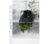 Leitz Fundas A5 de Plástico con Taladro, Pack de 25, Superficie Mate con Relieve, Grosor de 100 Micras, 100% Reciclable, Transparente
