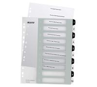 Leitz Índice 1-10, Imprimible con Ordenador, A4, Extra Ancho, Plástico Rígido, Blanco/Negro, Gama WOW, 12150000