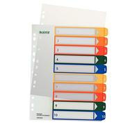 Leitz Índice 1-10, Imprimible con Ordenador, A4, Plástico Rígido, Extra Ancho, Blanco/Multicolor, 12930000