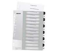 Leitz Índice 1-12, Imprimible con Ordenador, A4, Extra Ancho, Plástico Rígido, Blanco/Negro, Gama WOW, 12160000
