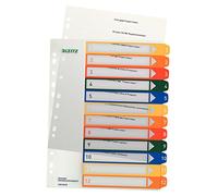Leitz Índice 1-12, Imprimible con Ordenador, A4, Plástico Rígido, Extra Ancho, Blanco/Multicolor, 12940000